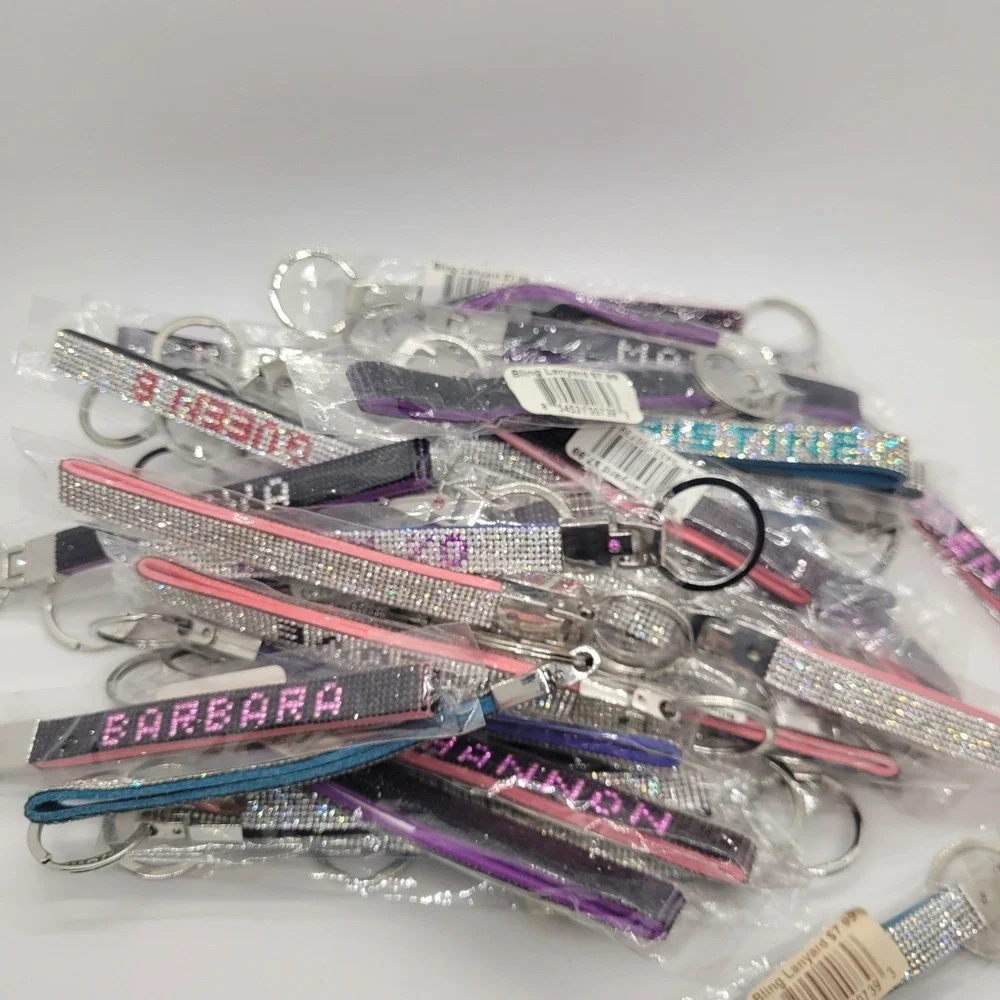 Bling Rhinestone Name and Quote Keychain Wristlet Bag Charm New